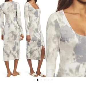Fourteenth Place Tie Dye Long Sleeve Button Down Ribbed Midi Dress S